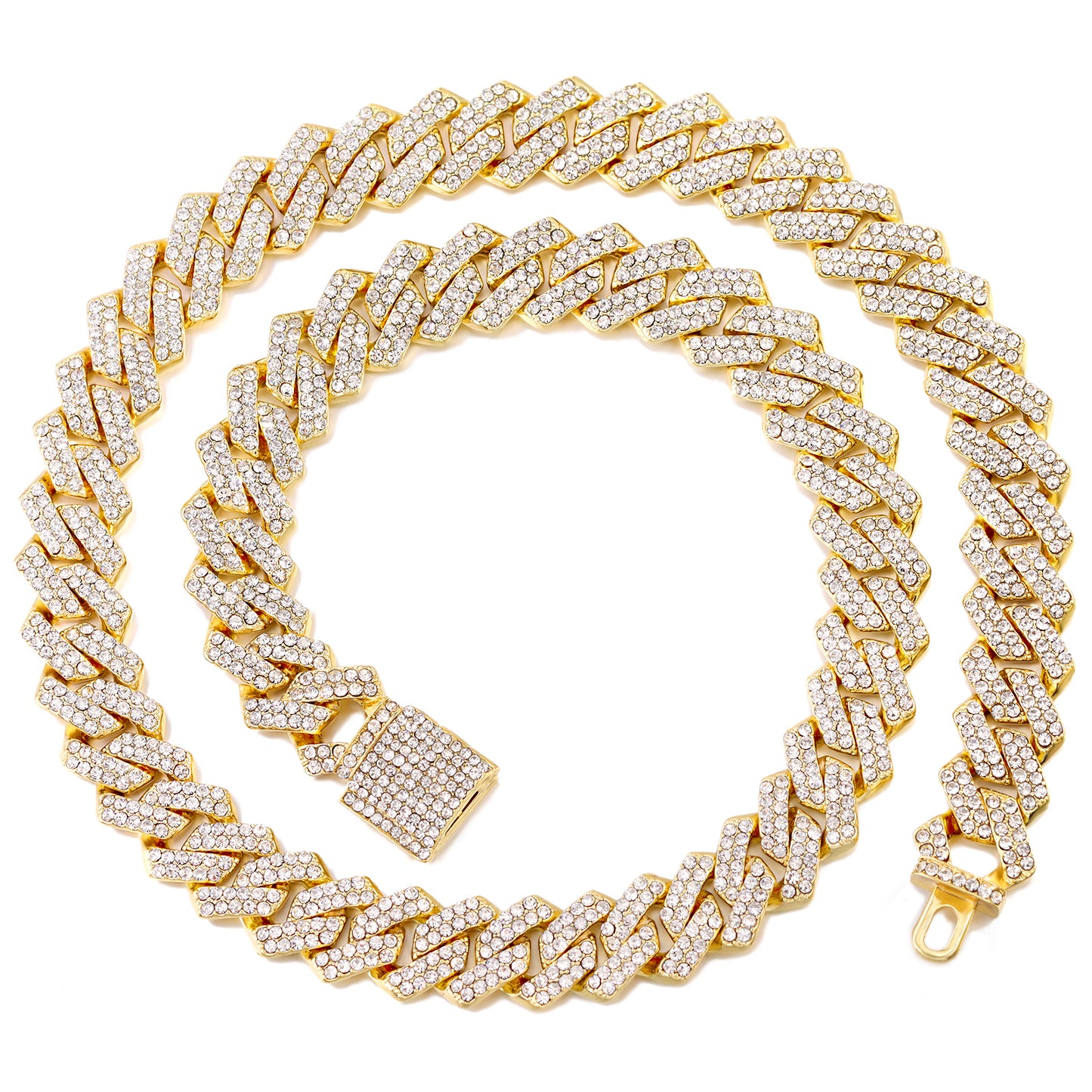 SHAMTEM Miami Cuban Link Chain for Men 14mm Diamond Iced Out Cuban Link Chain Necklace Bracelet Hip Hop Jewelry Mens Women