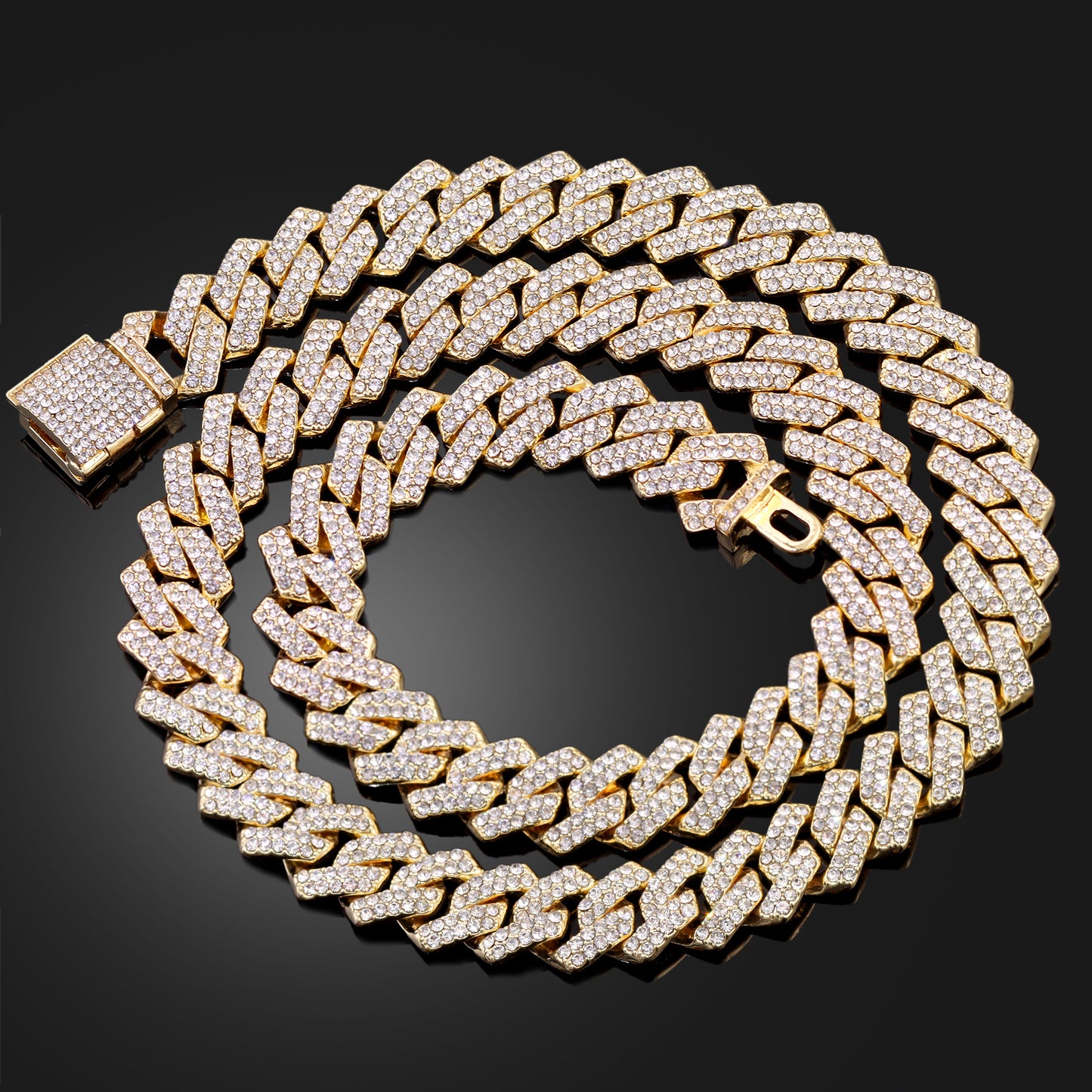 SHAMTEM Miami Cuban Link Chain for Men 14mm Diamond Iced Out Cuban Link Chain Necklace Bracelet Hip Hop Jewelry Mens Women