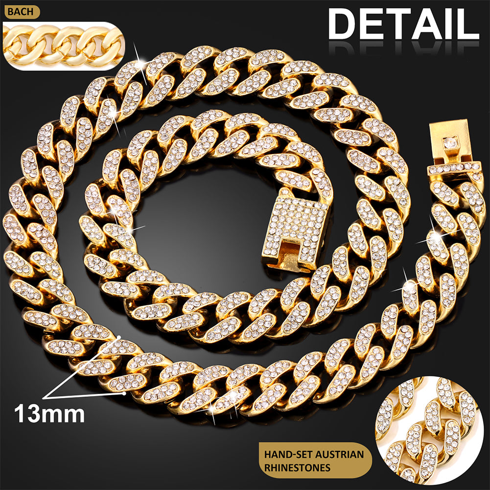 BLPETS PAWS Gold Dog Chain Collar Diamond Cuban Collar Walking Metal Chain Collar with Design Secure Buckle Dog Collars for Medium Large Dogs