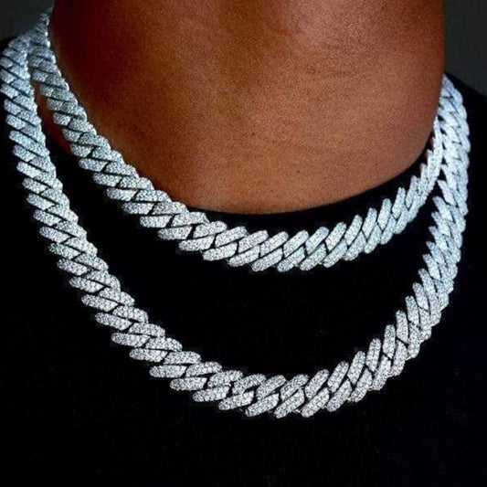 FASDECON Mens Cuban Link Chain,12mm Diamond Prong Cuban Link Chain Necklace Bracelet Iced Out Miami Cuban Link Chain for Men Women Hip Hop Jewelry