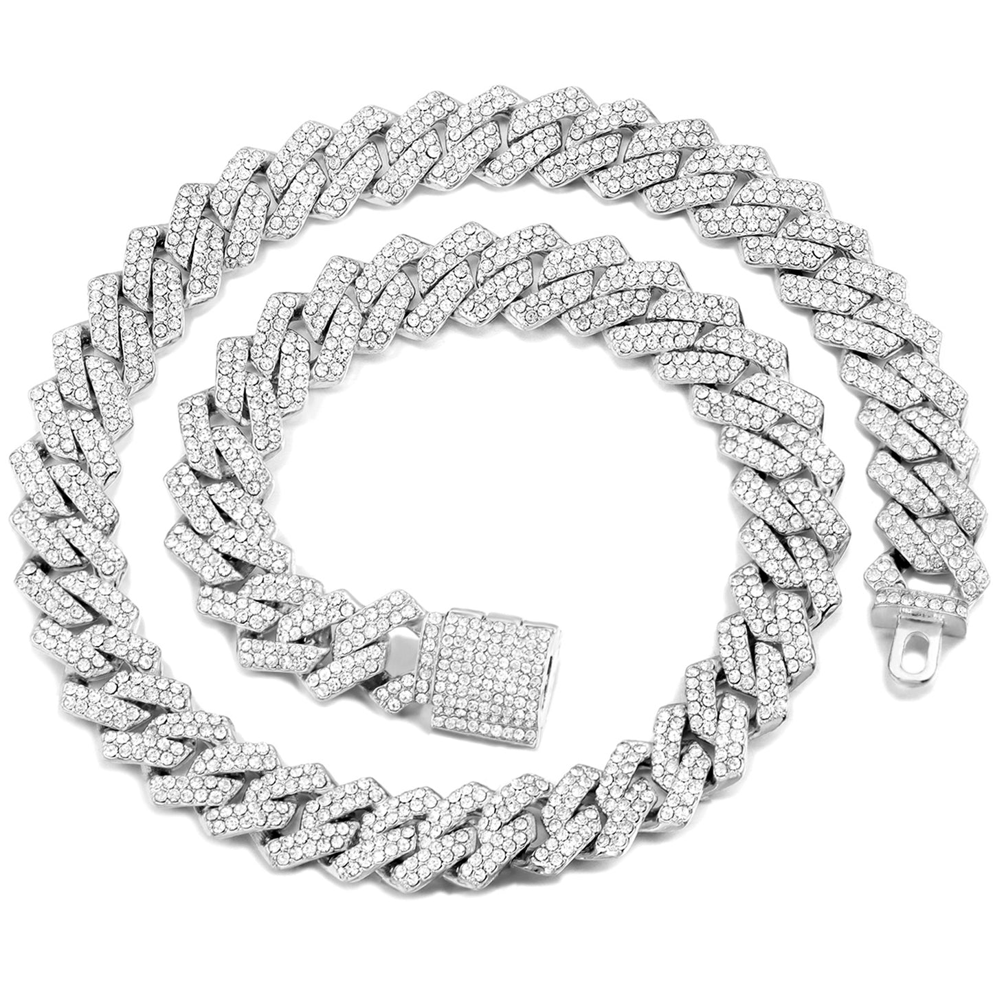 FASDECON Mens Cuban Link Chain,12mm Diamond Prong Cuban Link Chain Necklace Bracelet Iced Out Miami Cuban Link Chain for Men Women Hip Hop Jewelry